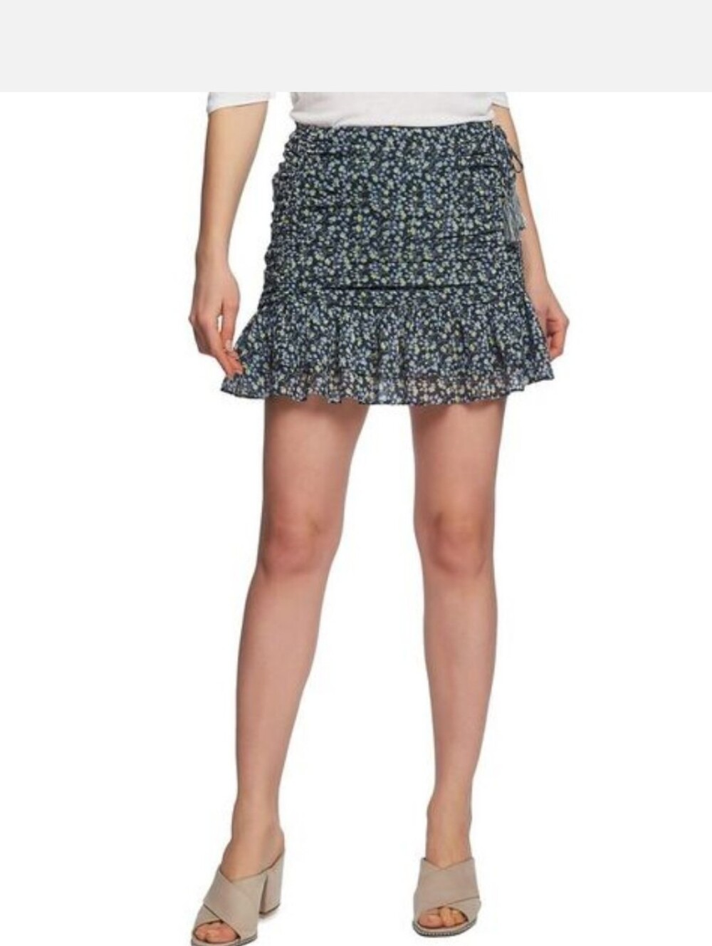 1. State Navy Floral Smocked Mini Skirt with Ruffle Hemline